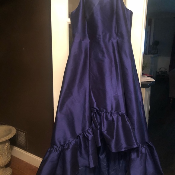 Royal Blue Hi-Low Faille Gown. - Picture 2 of 6